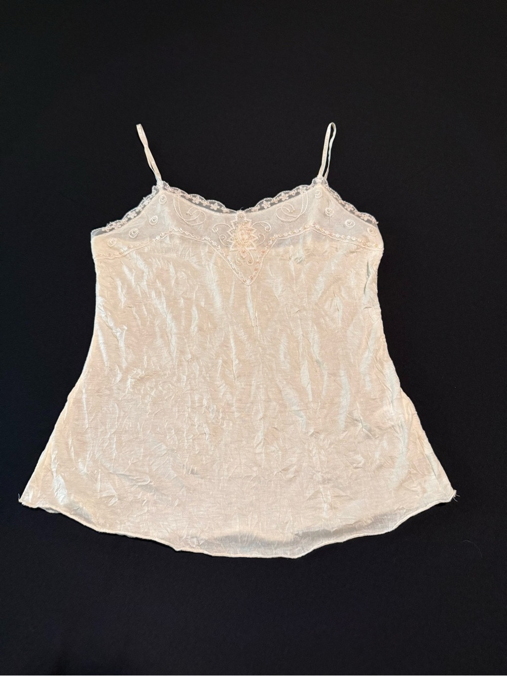Delicate Lace Trim Ivory Satin Cami Top Y2K M